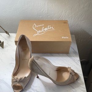Christian Louboutin Beige Suede Miss Caroline Peekaboo Pump